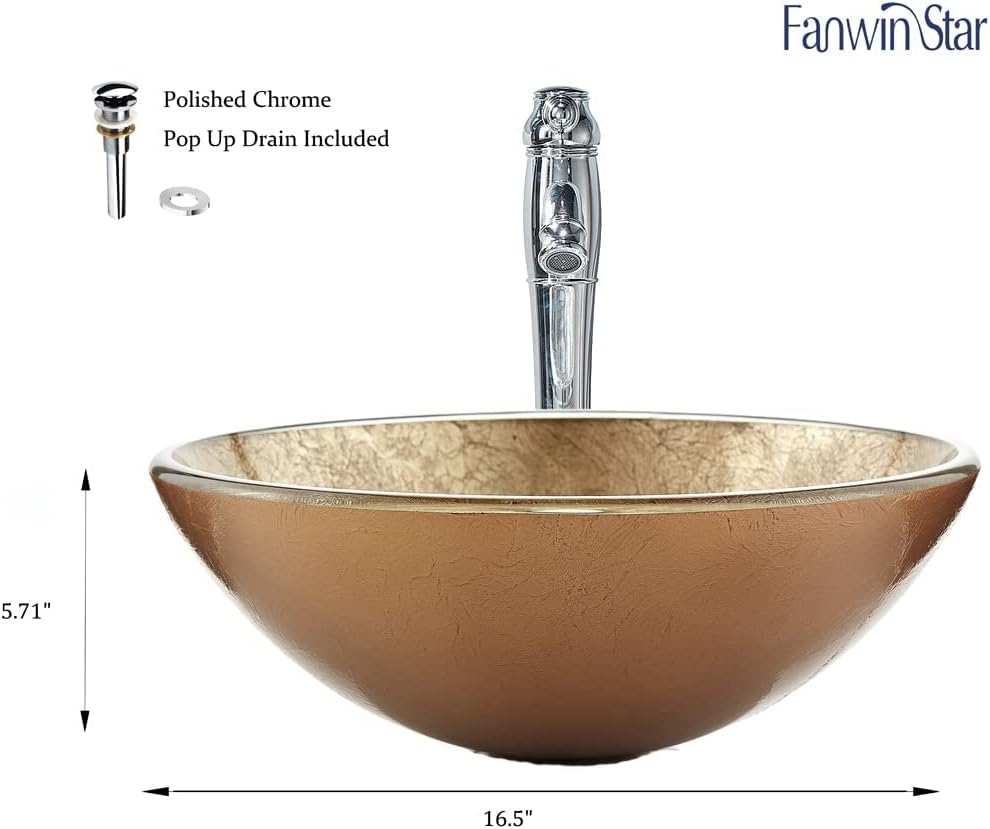 Honeysuckle Series Round Tempered Deco Glass Vessel Bathroom Sink | Top Mount Sinks Above Countertop |Handicraft