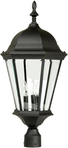 Straight Glass Outdoor Pier Mount Post Lighting, 3-Light, 180 Watts, Textured Matte Black (13" W x 28" H)