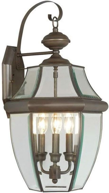 Monterey 3-Light Outdoor Wall Lantern with Clear Beveled Glass, 22.5 Inch - Black