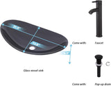 Kichae Oval Glass Vessel Sink - 21" x 14" Black Tempered Glass Bathroom Vessel Sink for Bathroom Vanity Above Counter