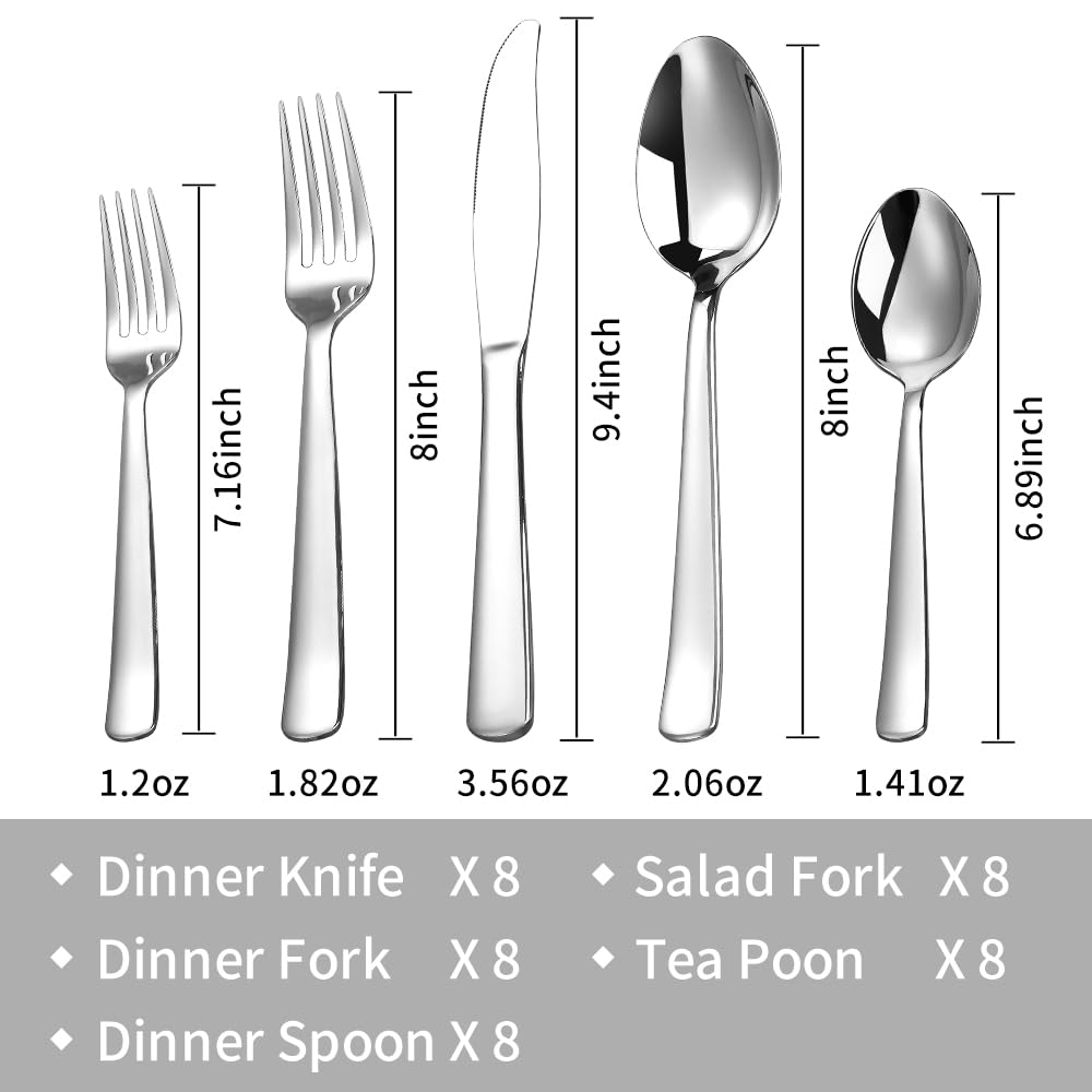 Silverware Set for 8, 40-Piece Heavy Duty Flatware Cutlery Set, 18/0 Food-Grade Stainless Steel Tableware Set