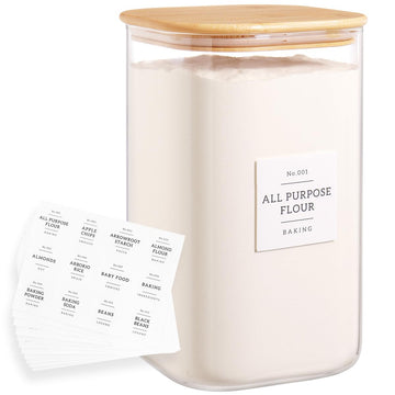 Large glass flour and sugar containers with 132 Kitchen Pantry Labels - 138 FL OZ Glass Food Storage Containers with
