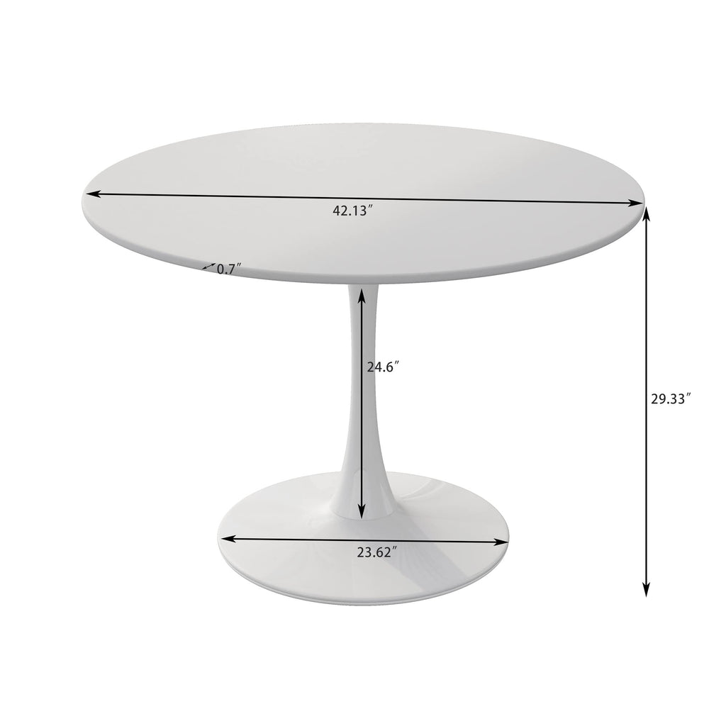 Inspired Saarinen Style 42" Modern Round Dining Table with MDF Top, Metal Base Pedestal Tulip Kitchen Table for 4-6 Person, Small Space Home