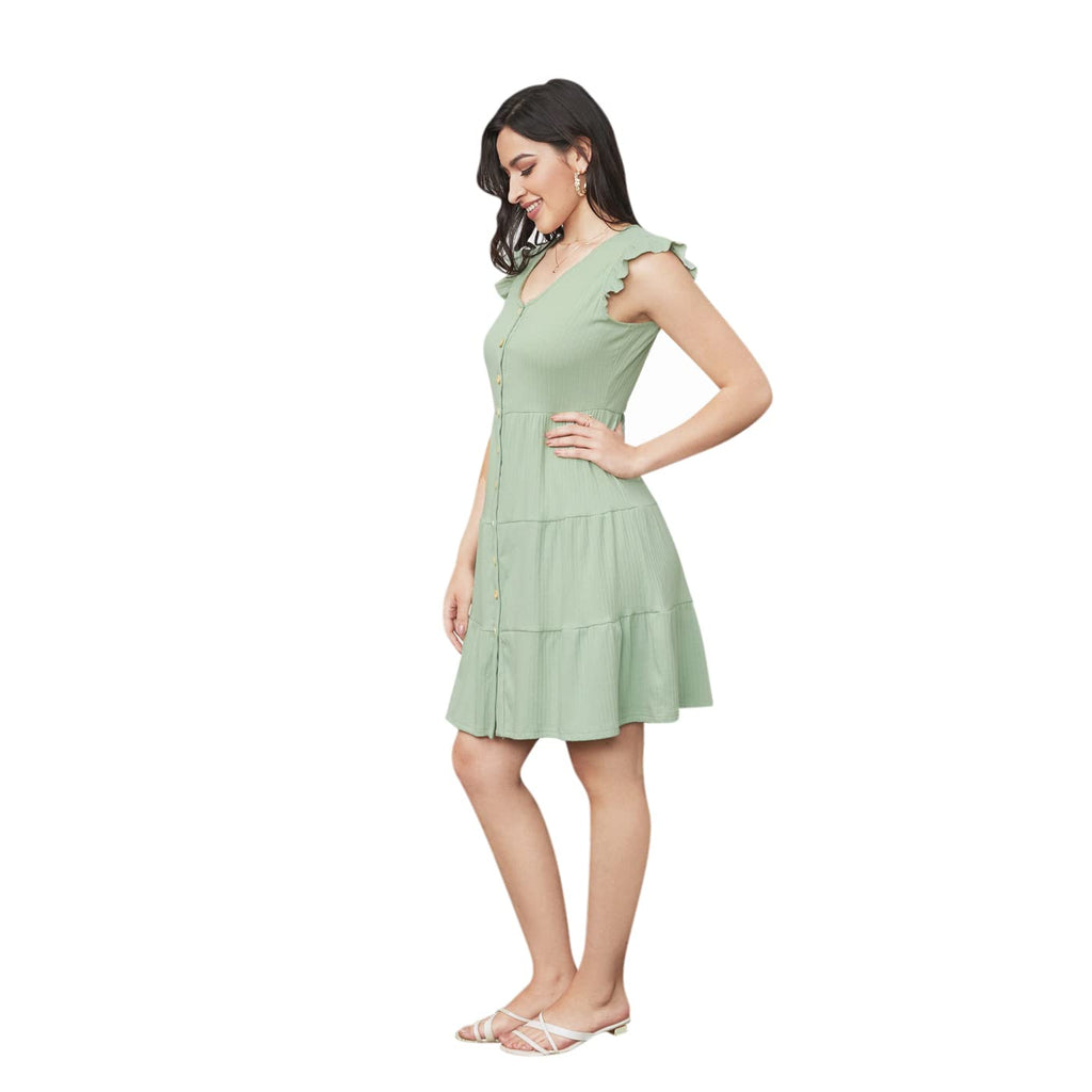 Matching Family Dresses Cotton Ruffle Decor Mommy and Me Matching Dress Mint Green