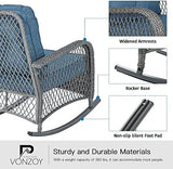 3-Piece Wicker Outdoor Patio Furniture Set - Rocking | Blue with Thick Cushions for Backyard, Garden & Porch
