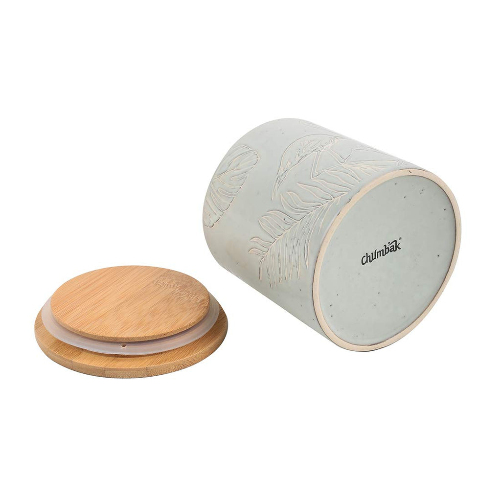 Mint Lawns Ceramic Storage Jar -Mint Green Kitchen Storage Jar, Wooden lid, Modern Print, Airtight, Dining, Tableware