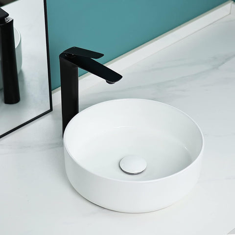 Davivy 14'' Round Vessel Sink with Pop Up Drain,Bathroom Vessel Sinks,Bathroom Sinks Above Counter,Ceramic Vessel