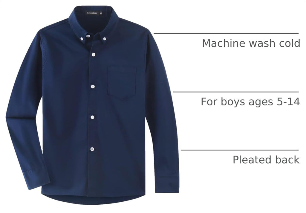 Boys Long Sleeve Uniform Woven Twill Button Down Shirt