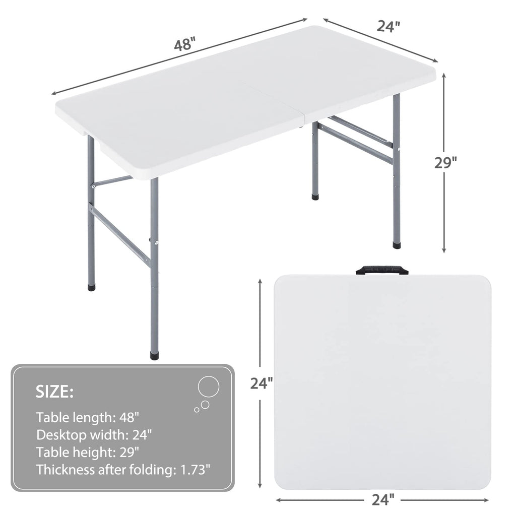 4ft Plastic Folding Table, Heavy Duty Picnic Table w/Handle for Indoor Outdoor, 48x24 Inches