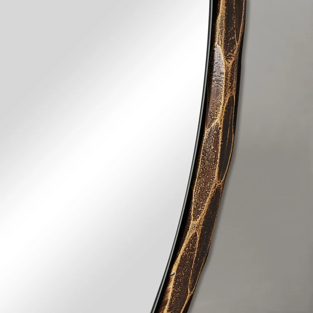 Hand-Forged Round Bathroom Mirror, 24 Inch Oil Rubbed Bronze Vanity Circular Mirror, Solid Steel Antique Hammered