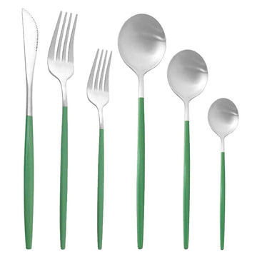 18/10 Green Hand Silver Spoon Silverware Set 304 Stainless Steel Flatware Cutlery Set 36-Piece Adaline Royal Modern