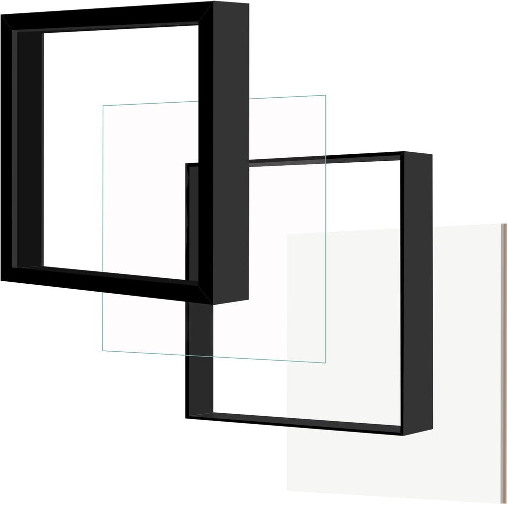 12x12 Black Wooden Shadow Box Frame, 1.2" Deep, Tempered Glass