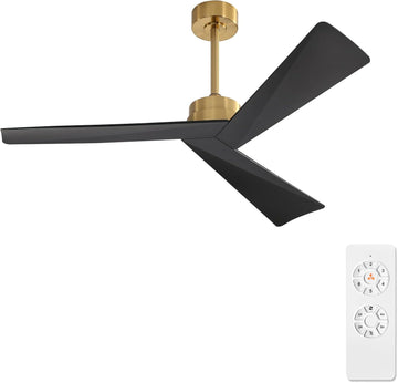 Inspired Adler Style 52" DC Ceiling Fan Without Light, 3 Sculpted ABS Blades, 6-Speed Remote - Brass and Black