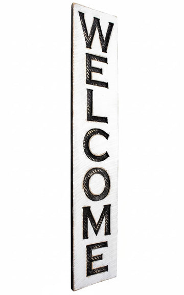 Large Vertical Welcome Sign - Carved Wood Board Rustic Distressed Porch Farmhouse Style Restaurant Cafe Wooden Wall