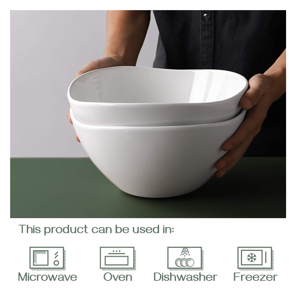 Large Mixing Bowls, Ceramic Serving Bowls, 3.2 Quart Deep Salad Bowls, 105 Oz White Fruit Bowls for Modern Home, Set
