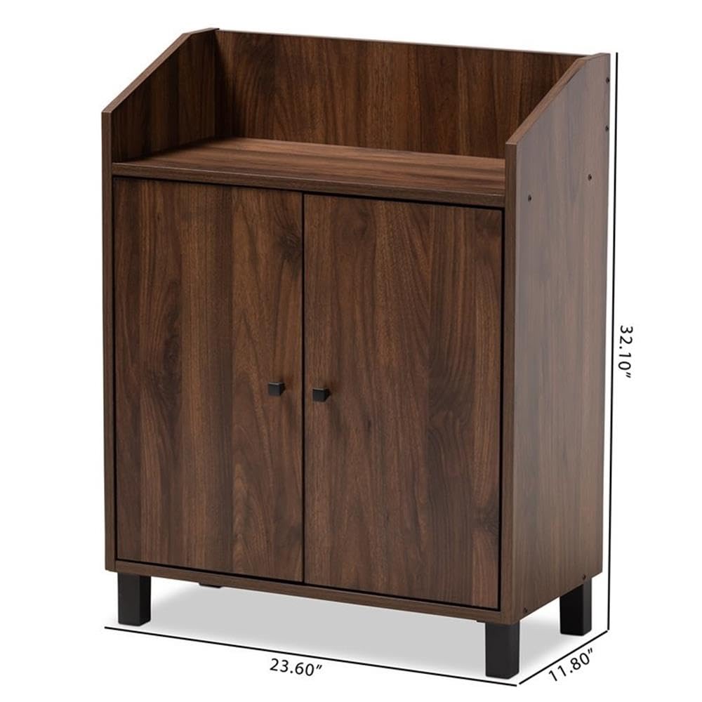 Rossin Modern and Contemporary Walnut Brown Finished 2-Door Wood Entryway Shoe Storage Cabinet with Open Shelf