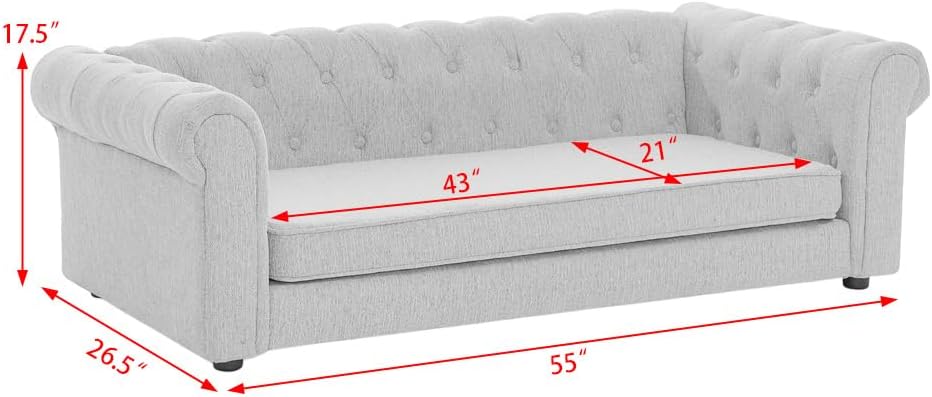 Elegant Elevated Dog Sofa Bed - Oversized Linen Fabric Pet Couch with Thick Padding, Durable Stitching & Modern