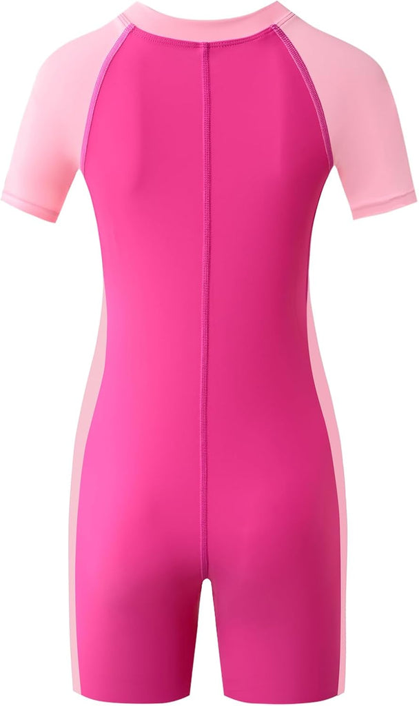Girls and Boys One Piece Rash Guard Swimsuit Kid Water Sport Short Swimsuit UPF 50+ Sun Protection Bathing Suits