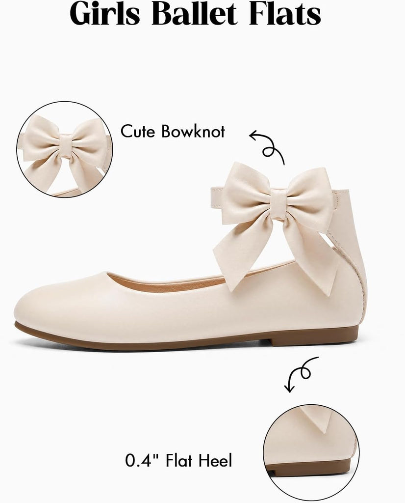 Girls Dress Shoes Ballet Flats Flower Girl Ankle Strap Bow Shoes