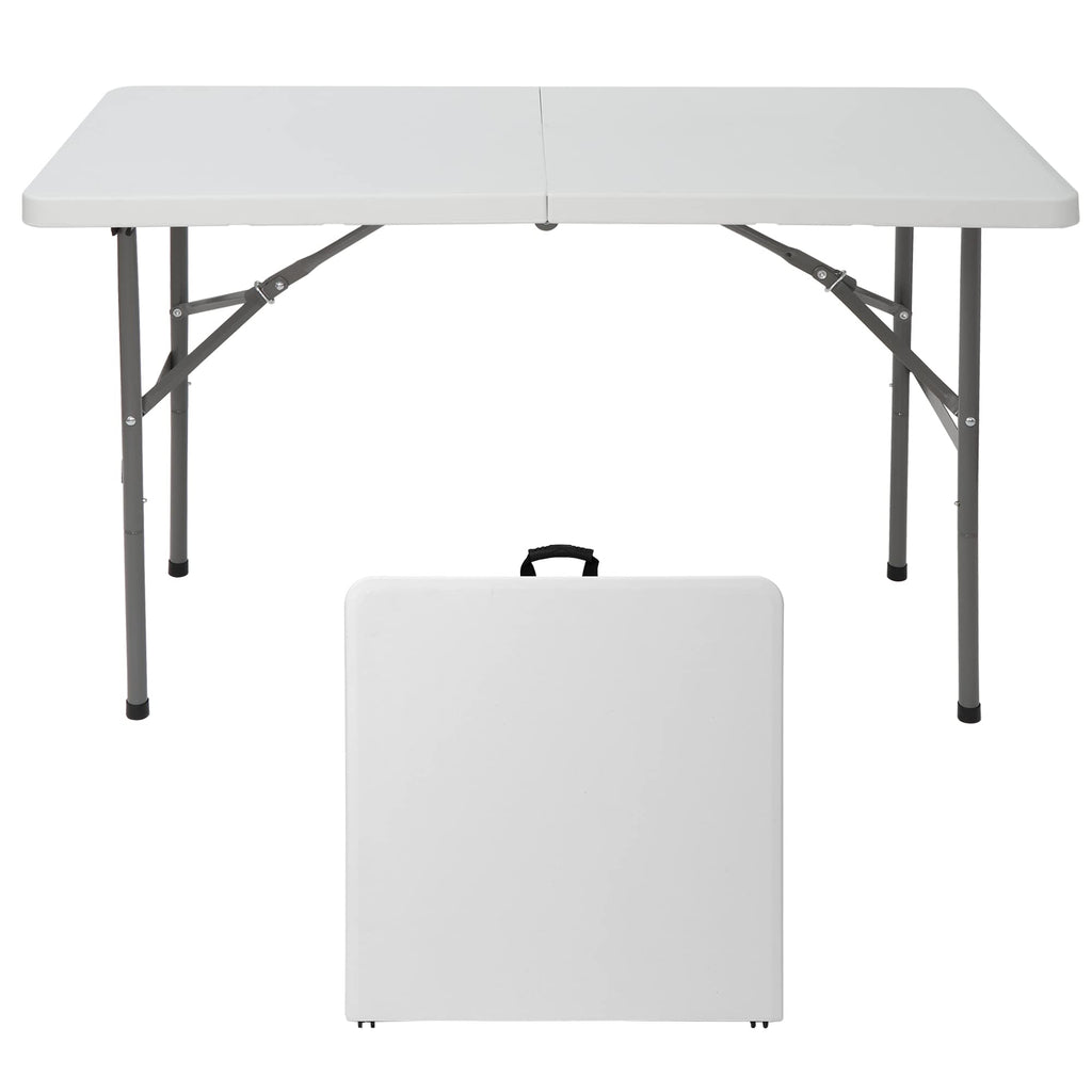4ft Portable Folding Table Plastic Indoor Outdoor Picnic Party Camp Dining Table with Handle, White