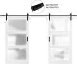 Double Sliding Barn Door,84in(Double 42”×84in Frosted 3 Panel Glass Barn Door,Water-Proof PVC Surfac