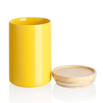 Kitchen Canisters Ceramic Food Storage Jar, Stackable Containers with Airtight Seal Wooden Lid for Serving Ground