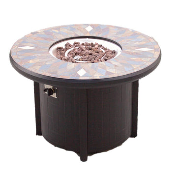 Exclusive Natural Slate Top Outdoor Fire Pit with Metal Cover & 50, 000 BTU Burner, Rust Resistant Powder Coating