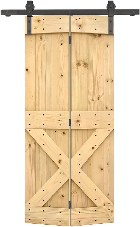 30 in. x 84 in. Mini X Series Unfinished DIY Wood Bi-Fold Barn Door with Sliding Hardware Kit