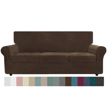 Oversized Velvet Couch Cover 4 Piece (92"-115") Stretch Sofa Covers for 3 Cushion Couch Thick Soft XL-Slipcover with