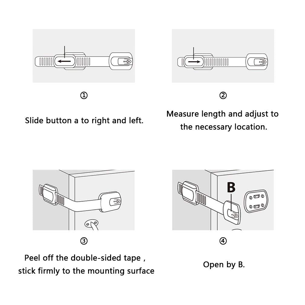 8 Pack Black Child/Baby Safety Cabinet Locks - Adjustable Strap Baby Proof Latches with No Trapped Fingers for