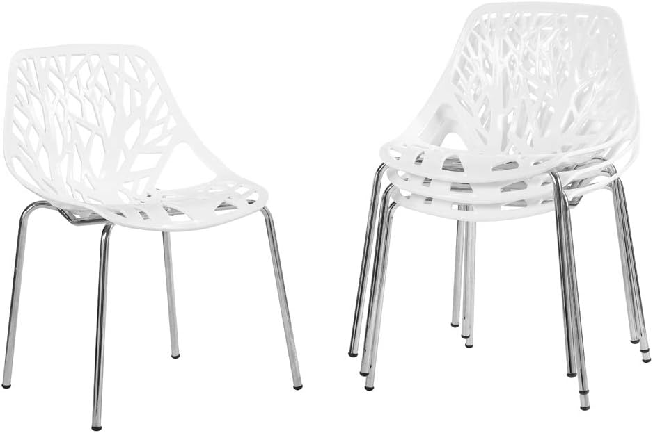 Modern Stackable Chair Set of 4,Kitchen White Dining Chairs,Birch Sapling Comfy Chairs for Dining Room,Living Room