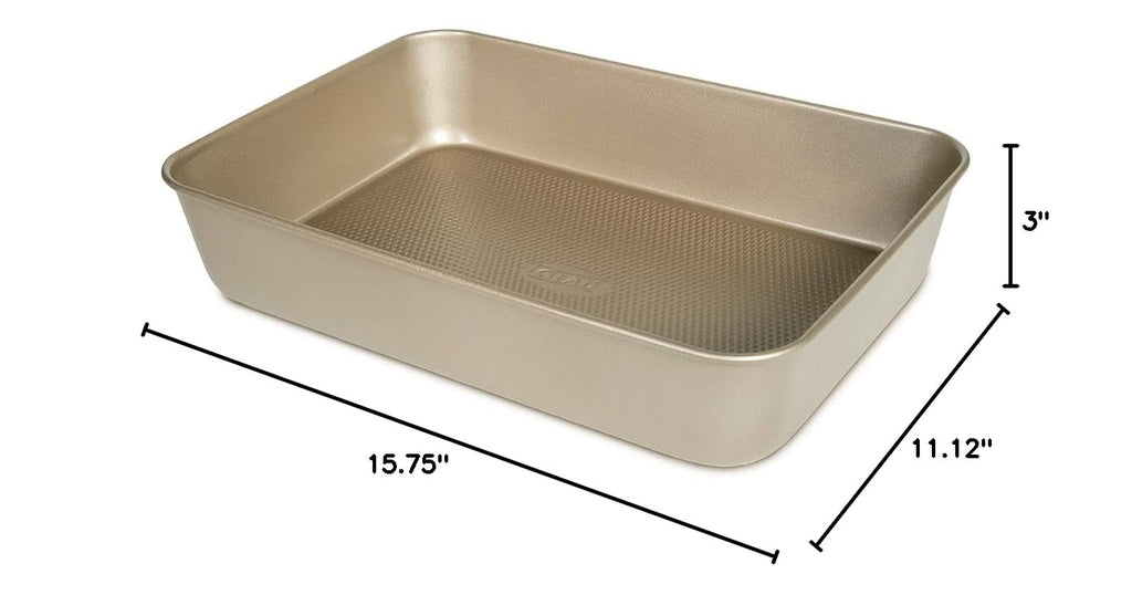Baking Pan Nonstick - Oblong Metal Dish for Cake and Lasagna - Heavy Duty Carbon Steel Bakeware, Large