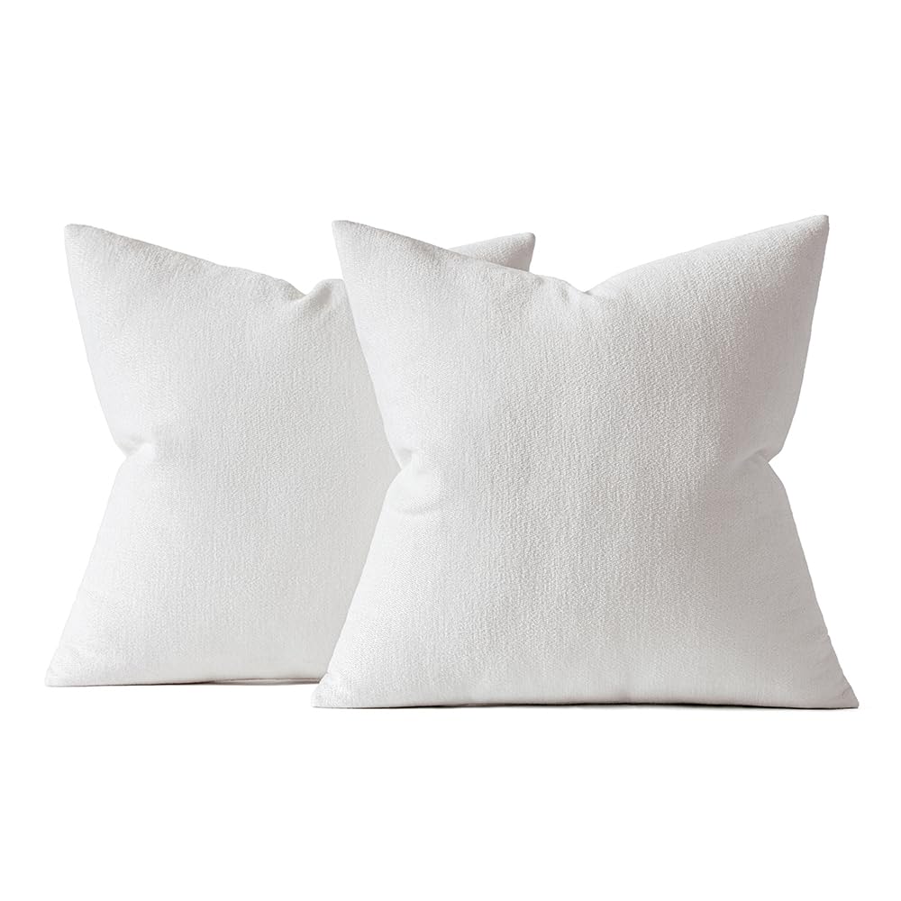 Pack of 2 Pure White Decorative Pillow Covers 20x20 Inch