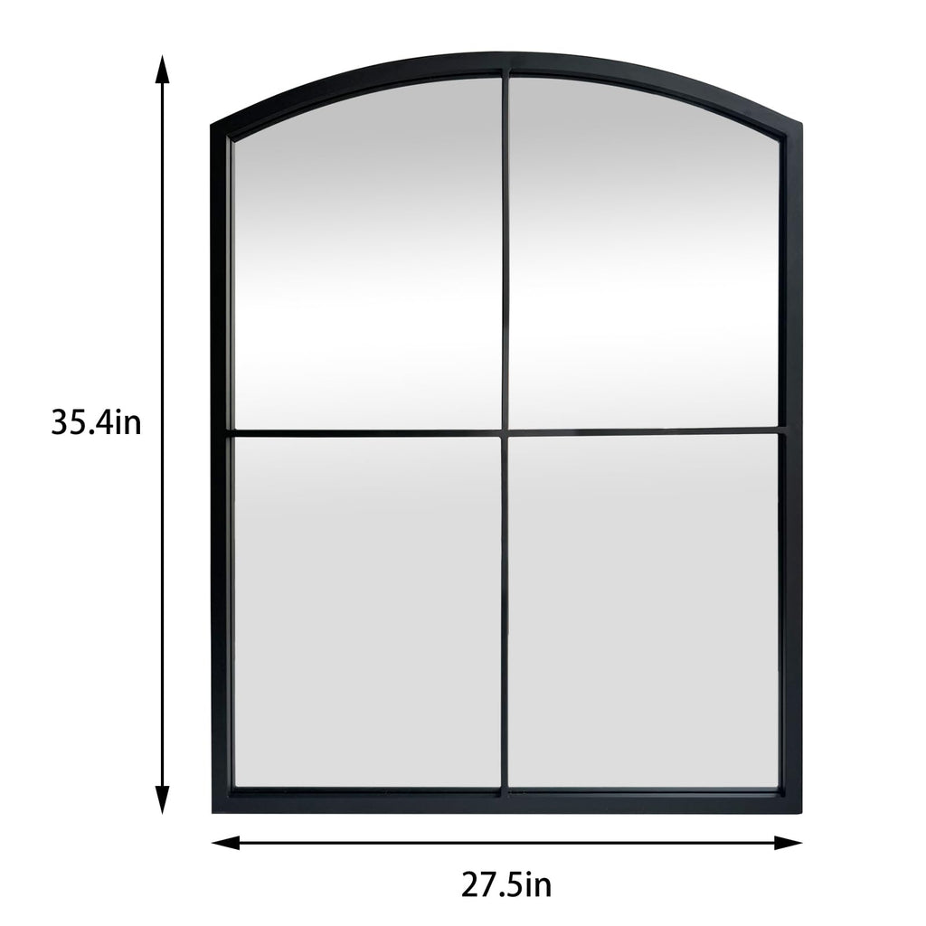 Black Window Pane Mirror, Farmhouse Arched Grid Mirrors for Fireplace/Entryway/Hallway/Living Room 28"X36"