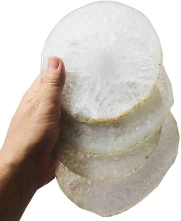 Real Natural Large Sliced Gemstone Agate Coasters/4.3 to 5 Inches// Gift Box Packed/Natural Color, White - Set of 4