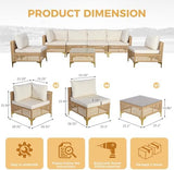 7-Piece Wicker Outdoor Patio Furniture Set - Conversation | Beige with Thick Cushions for Backyard, Garden & Porch