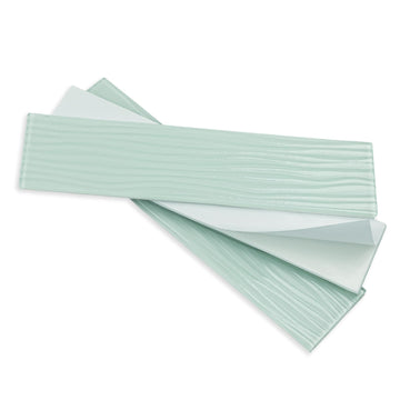 Peel and Stick Glass Subway Tiles, Green, 3x12 Inch, Water Wave Glass Backsplash Bathroom Wall Tiles, Pack of 20