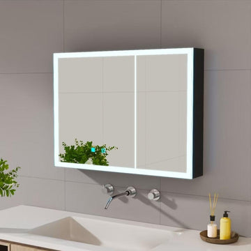Slim Bathroom Storage Cabinet with LED Mirror | Medicine Cabinet Organizer with Anti-Fog & Shelves | Over The Toilet