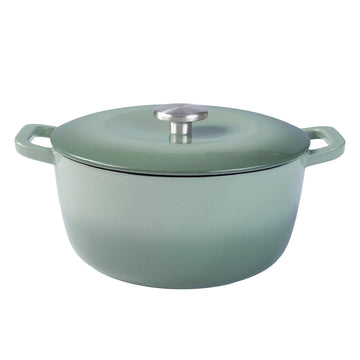 7QT Enameled Cast Iron Dutch Oven,Concave Self-Basting Lid,Green