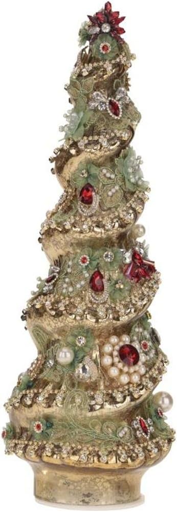 Christmas 2023 Jeweled Christmas Tree, Gold - 15 Inches - Elegant Christmas Decor and Holiday Figurine