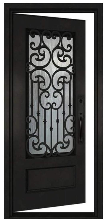 Wrought Iron Exterior Entry Door Single 36"X96" Side Door Pre-Hung with Frame Strong Safe, Glass Panels Opened Left