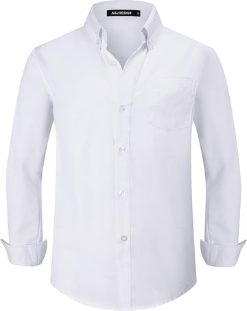 Boys Long Sleeve Button Down Dress Shirt with Chest Pocket