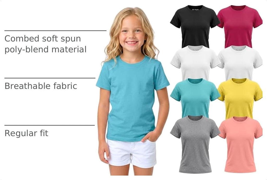Girls' Pack Super Soft Polycotton Short Sleeve Crew Neck T Shirts, Assorted Color Solid Tees