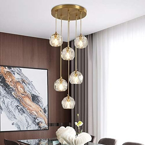 Chandelier,Modern Restaurant Pendant Light Chrome Color Villa Dislocation Stair Long Chandelier Suitable for Hotels, Living Rooms, Stairwells for Dining Room Bathroom Bedroom,6 Balls A116-B08P3781JN