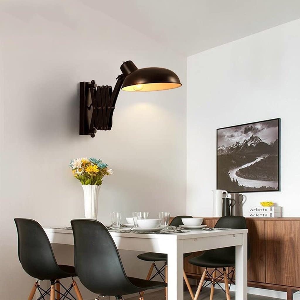 Industrial Swing Arm Wall Sconce Black Metal Extendable Accordion Wall Lamp Vintage Adjustable Task Reading Light