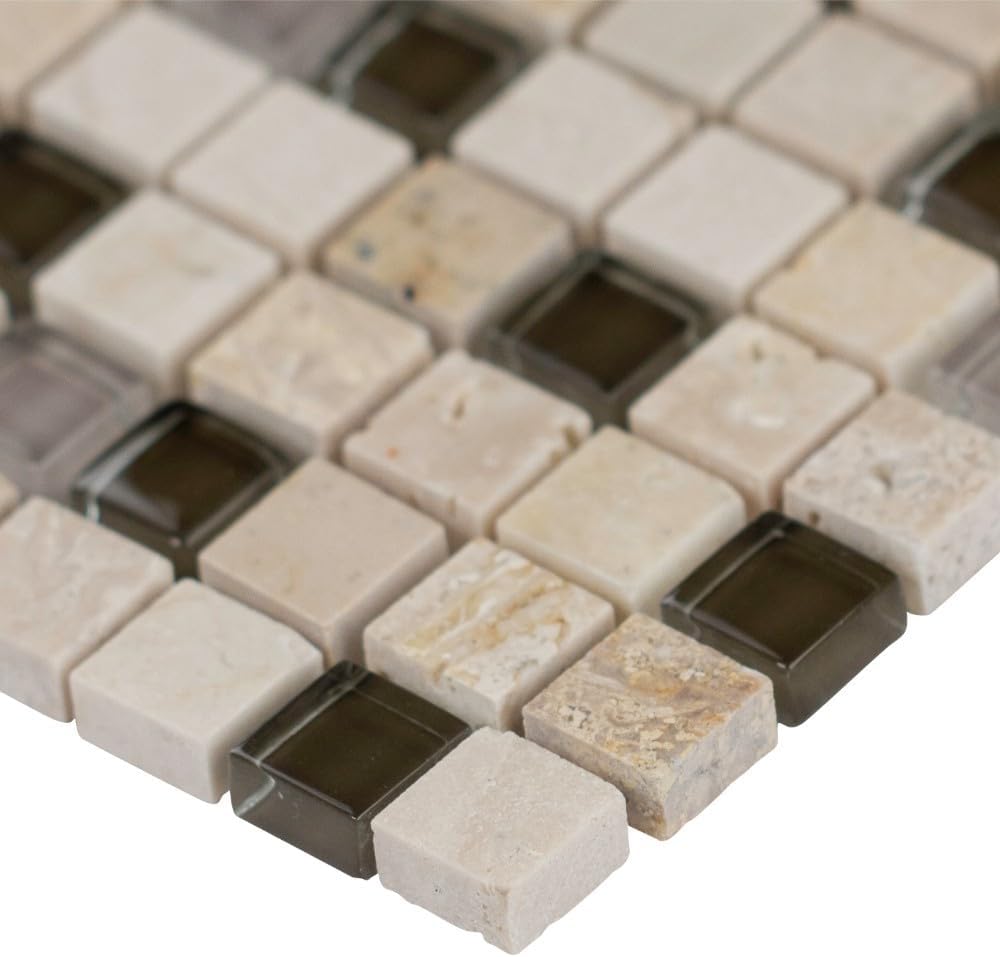 HTC331 Moca Brown Glass Natural Stone Mosaic Tile Box of 10 Sheets Backsplash, Bathroom Walls, Floors, Fireplace