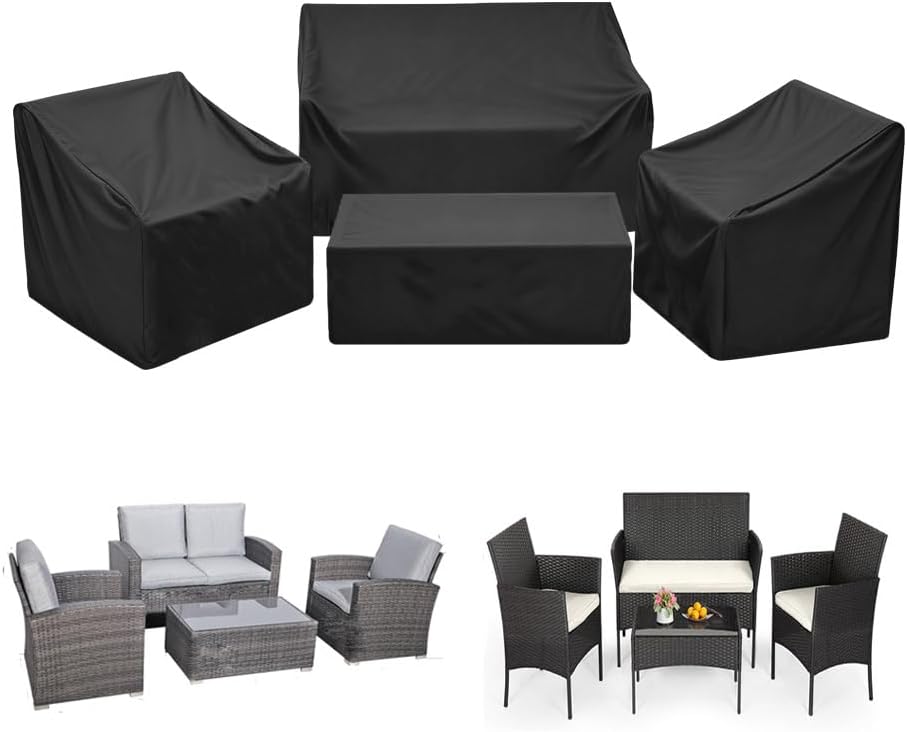 420D Patio Furniture Covers 4 Piece Set, Waterproof & UV Resistant Outdoor Furniture Covers for Loveseat, Chair &