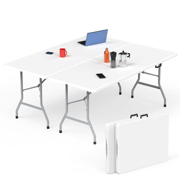 Folding Table 2 Pcs, 6 ft Portable Camping Table with Handle & Safety Locks