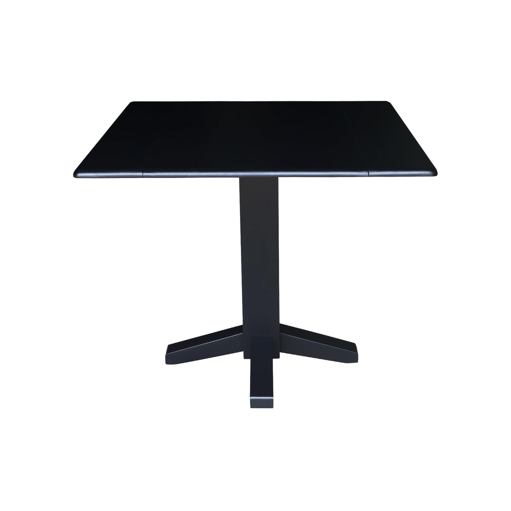 36" Solid Wood Square Dual Drop Leaf Dining Table in Black
