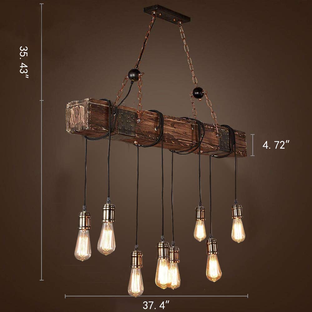 8-Lights Rustic Farmhouse Wood Beam Chandeliers